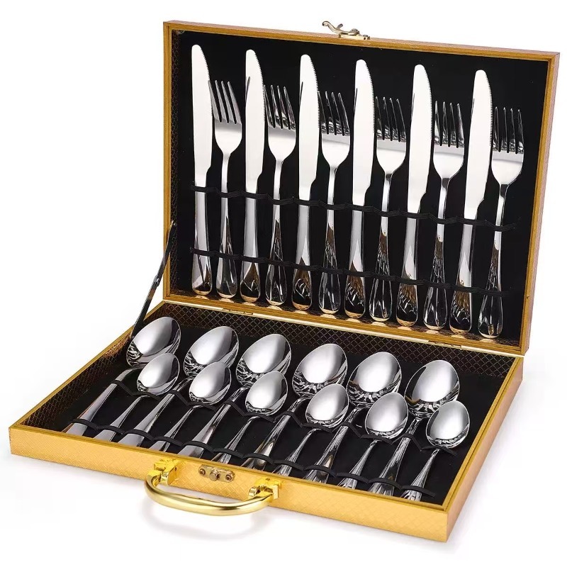 Mikasa,Satin Court Knives 6 Servings,24 Piece Set, Stainless Steel Western Cutlery,Gift Box Set & Cutlery solid color gold black