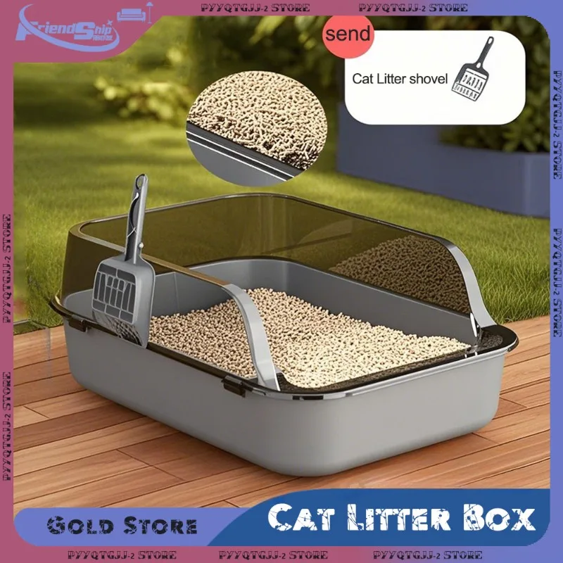 Semi-Enclosed Cat Litter Box Splashproof Design PP Sandbox Pet Bedpans Multi-Cat Households Durable Kitten Tray Pet Supplies