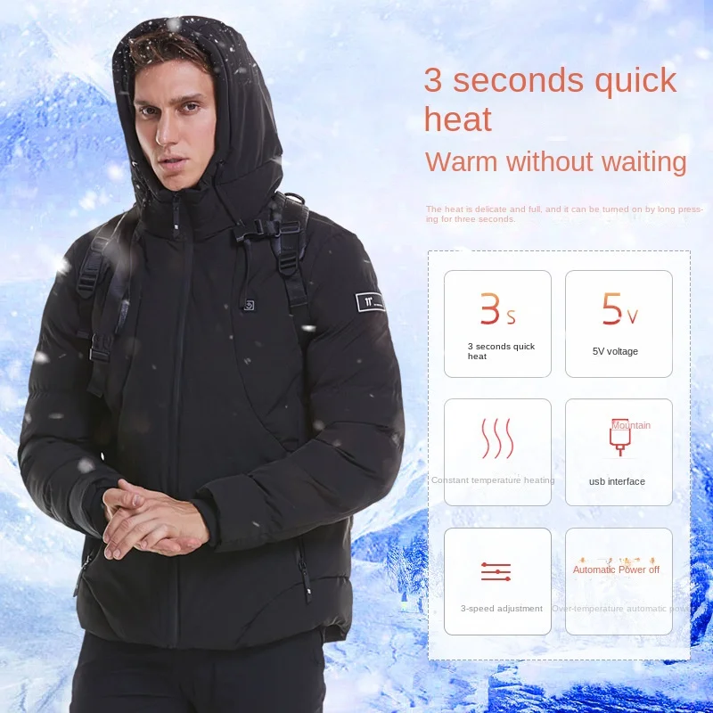 Intelligent heating cotton padded jacket USB charging heating cotton padded jacket  in winter large thermal jacket graphene