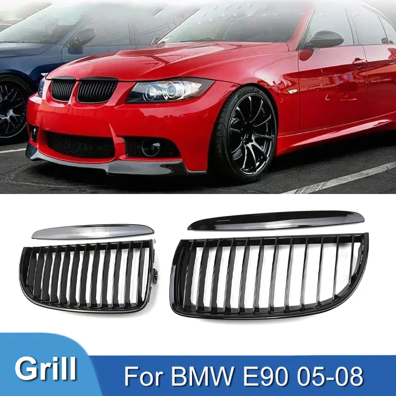 Pulleco For BMW 3 Series E90 E91 323I 328I 335I 330I 325I Car Front Grille  Racing Grill Single 2005-2008 Gloss Black Grille