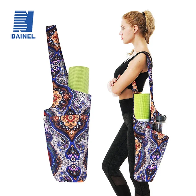 Outdoor Sports Yoga Mat Bag Casual Fashion One-shoulder Crossbody Printed Yoga Backpack Carry Strap Drawstring