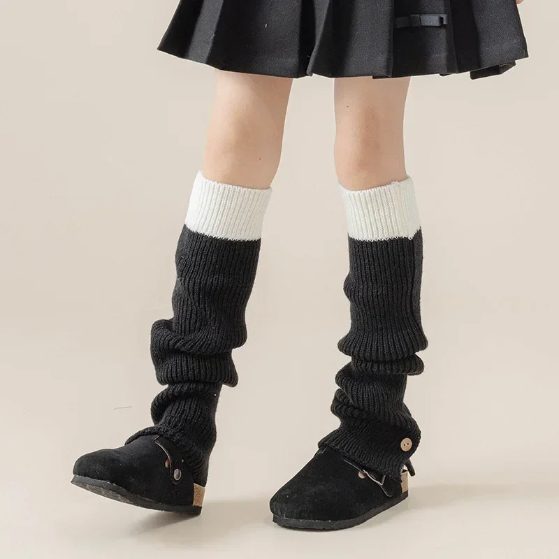 Retro Fashion Kids Girl Leg Warmers Korean Simplicity School Solid Color Calf Sock for Children Autumn Winter Piles Loose Socks