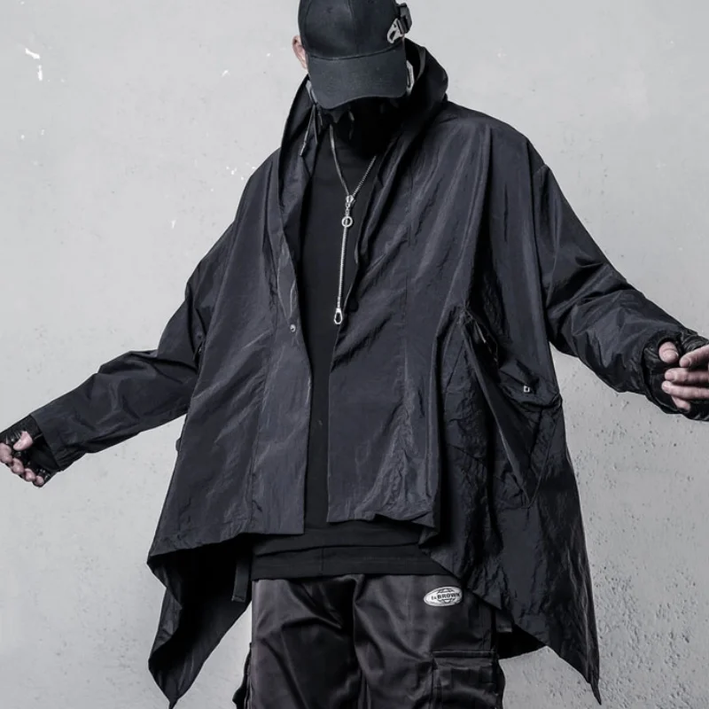 Irregular Design Techwear Punk Style Trench Coat Man Clothing Tactical Function Lightweight Quick-dry Sun-protective Clothing