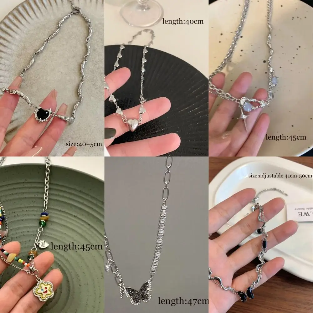 Collana con ciondolo a forma di cuore K-pop asimmetrico a forma di farfalla nera alla moda da donna Y2K, stile gotico, lucido e fresco_voghion.com