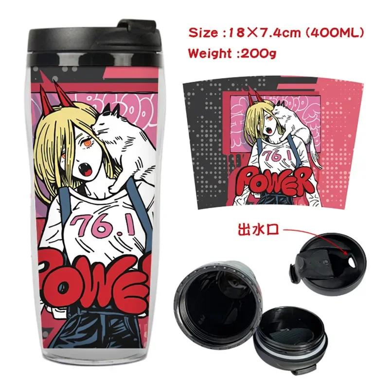 400ml butelka wody figurki Anime Cartoon Chainsaw Man dzieci sportowa butelka na wodę odkryty plastikowe kubek termiczny chłopcy dziewczęta