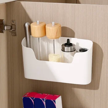 Scaffale portaoggetti adesivo da parete da cucina Scatola portaoggetti multifunzionale per porta dell'armadio sotto il lavandino Mensola del cassetto Organizzatore del bagno