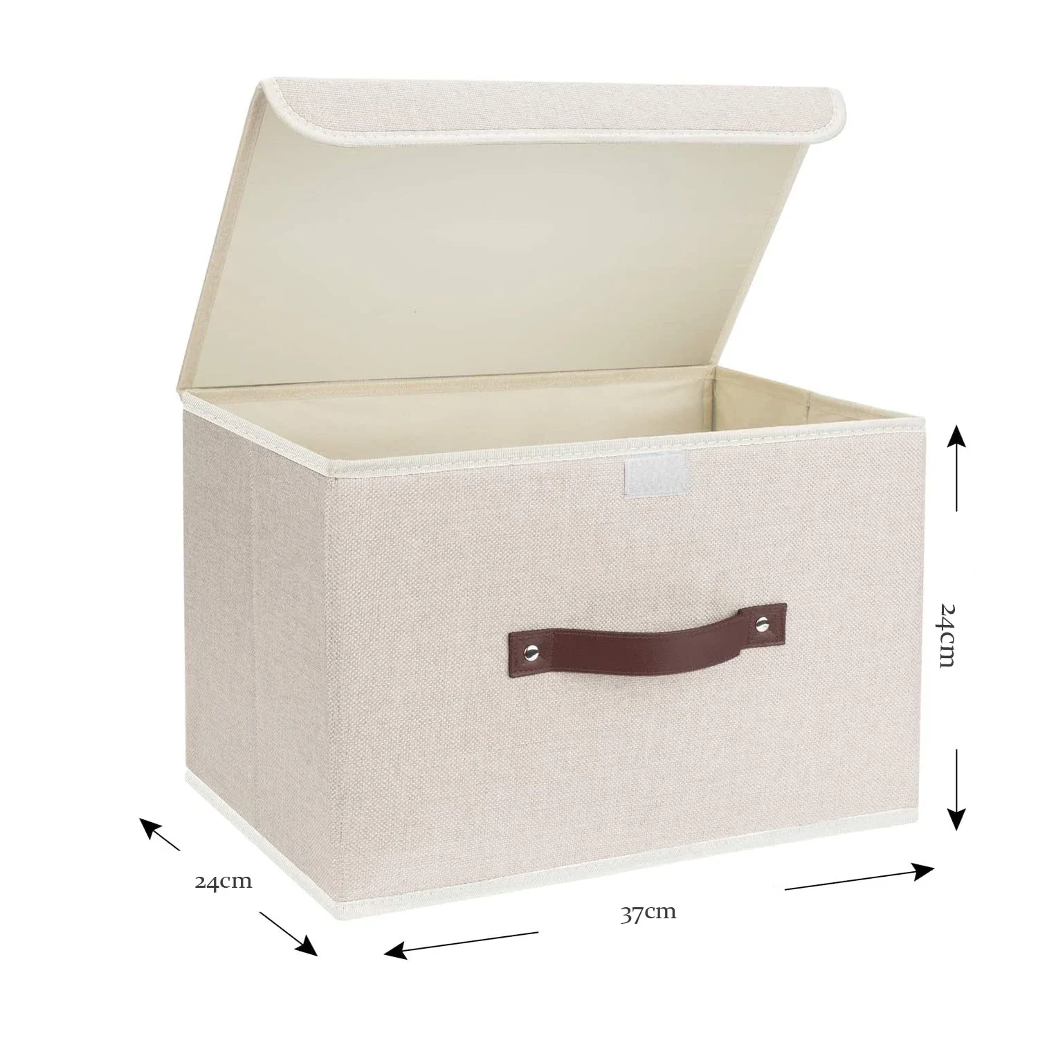 New Linen Fabric Foldable Storage Box Cube Closet Organizer for Toys Shelves Clothes with Lid Faux Leather Handles 2