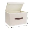 New Linen Fabric Foldable Storage Box Cube Closet Organizer for Toys Shelves Clothes with Lid Faux Leather Handles 2