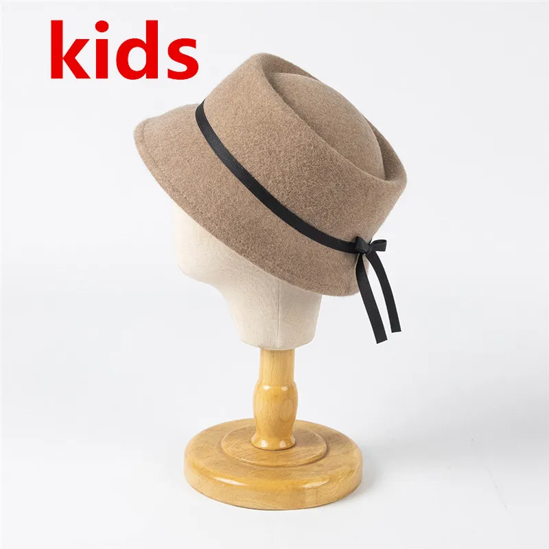 

202302-HH3027b ins dropshipping Elegant Britain wool felt Daily elegance girl kids bucket cap children fishermen leisure hat