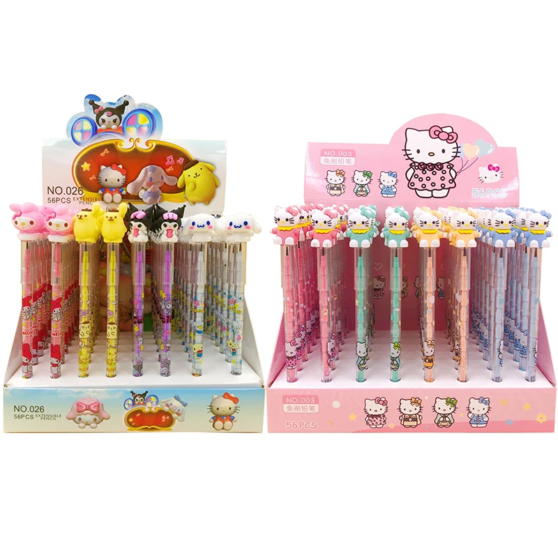 56pcs Sanrio Mechanical Pencil Hello Kitty Cinnamoroll Student Silicone