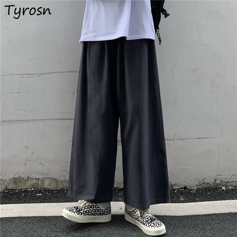 

Casual Pants Women Solid Gray High Waist Wide-leg Pant Japanese Style Retro Stylish Ankle-length Trouser Tooling Teens Aesthetic