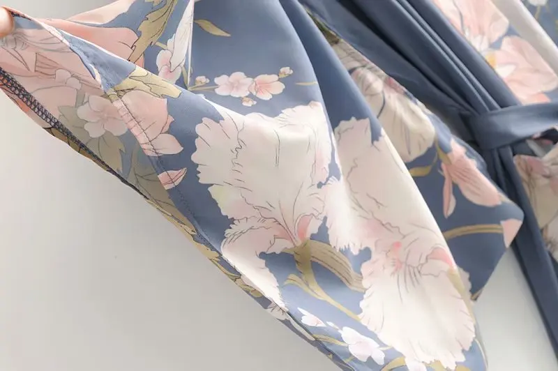 Happie Queens 빈티지 공작 꽃 프린트 여성 보헤미안 V 넥 배트 윙 슬리브 숙녀 boho Maxi 기모노 가운 비키니 커버 업