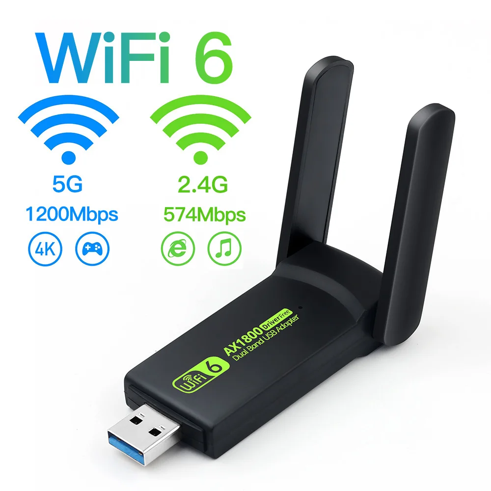 1800Mbps WiFi 6 USB Adapter 5G/2.4GHz USB3.0 Wi-fi Dongle
