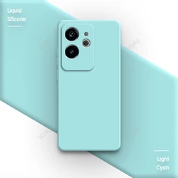 Premium Silicone Phone Case with Classic Straight Edge Design and Soft Flocking Interior for Realme GT6 (China) (Light Cyan)