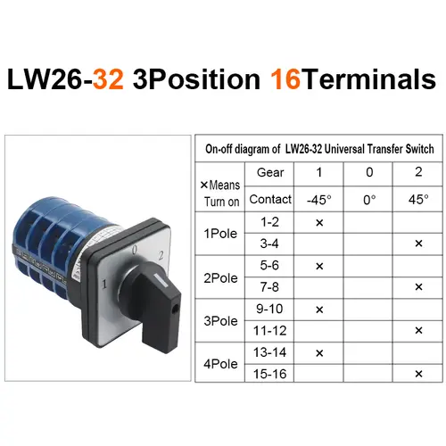 OMCH 1PCS Silver Contact LW26-20/32/63 Universal Switch 3 Position 1-0-2 1/2/3/4 Poles 440V 4/8/12/16Terminals Rotary Cam Switch - Image 8
