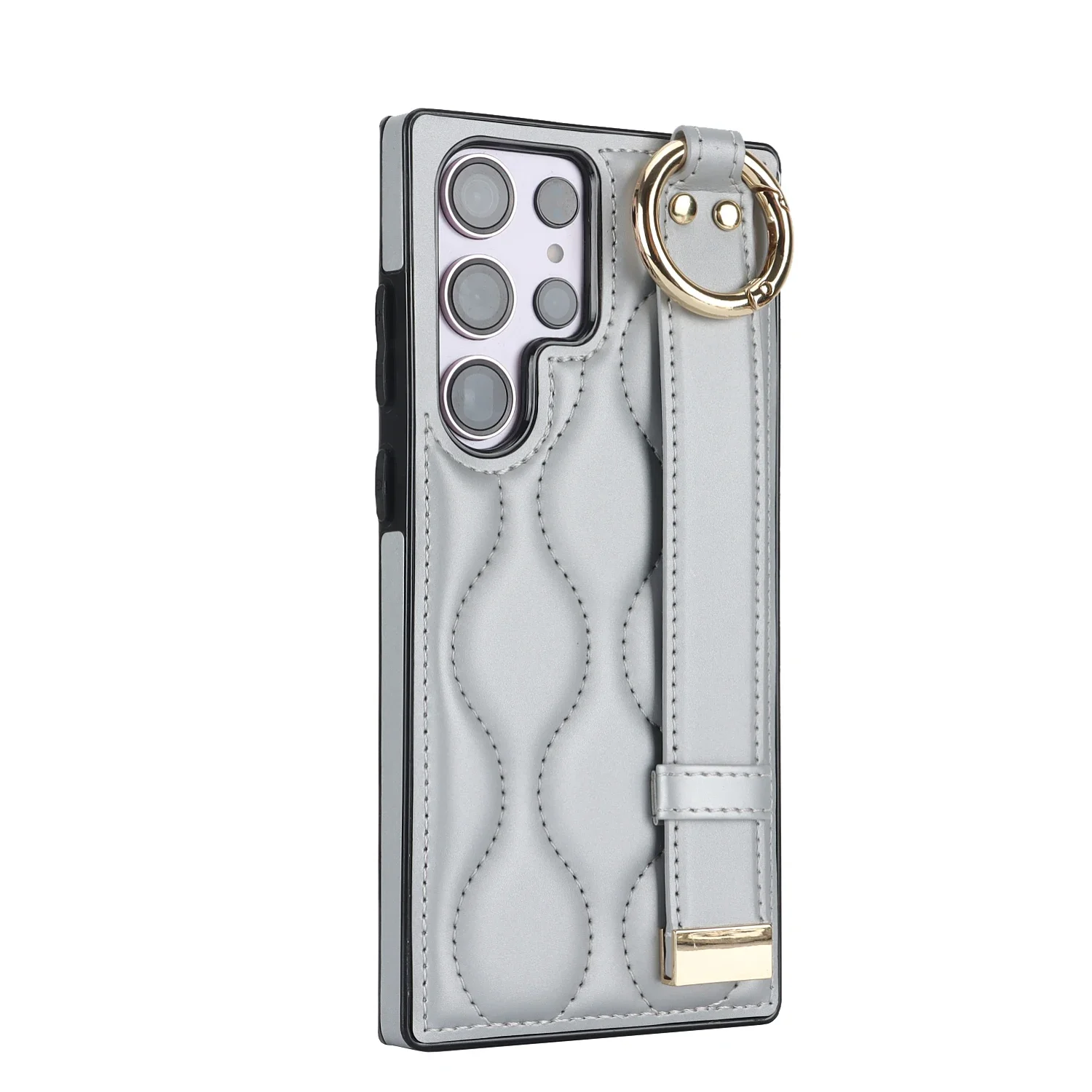 Luxury PU Leather Ring Phone Case with Wrist Strap Holder - Shockproof Cover