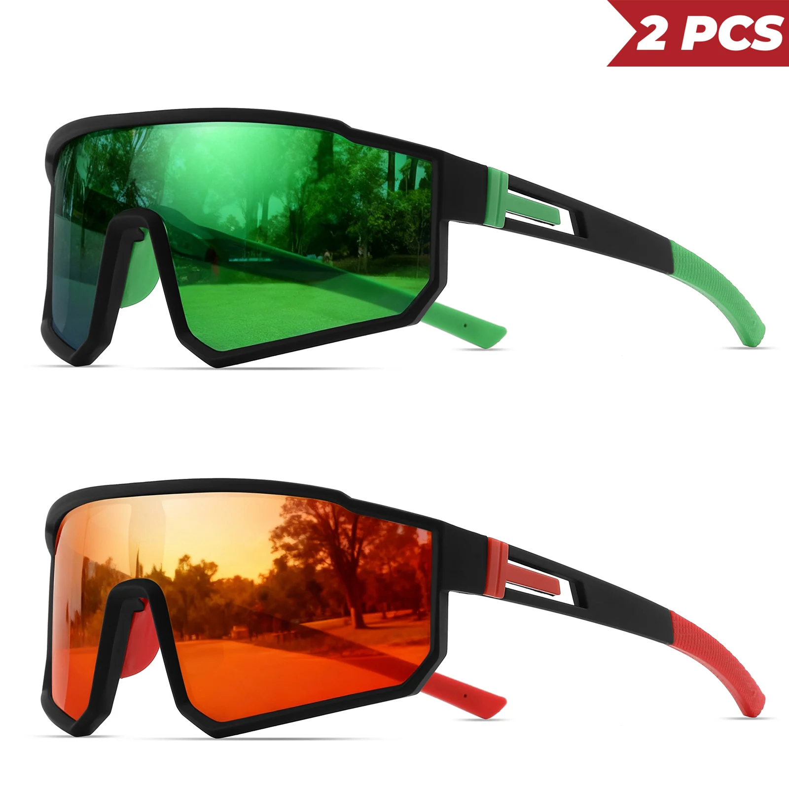 2 Stück übergroße Sport-Sonnenbrillen – einteiliges UV400-Glas, Unisex für Radfahren, Wandern und Outdoor – Detail 9
