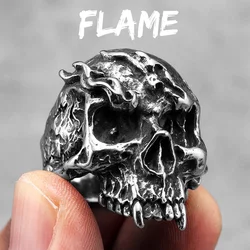 Men's Stainless Steel Skull Ring - Punk Rock Skeleton Design - 8 (R899 - Flame)