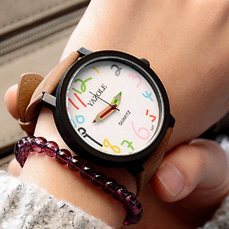

YAZOLE Women Watches Fashion Color Digital Dial Big Watches Women Leather Band Quartz Wristwatches for Students Girls Laides