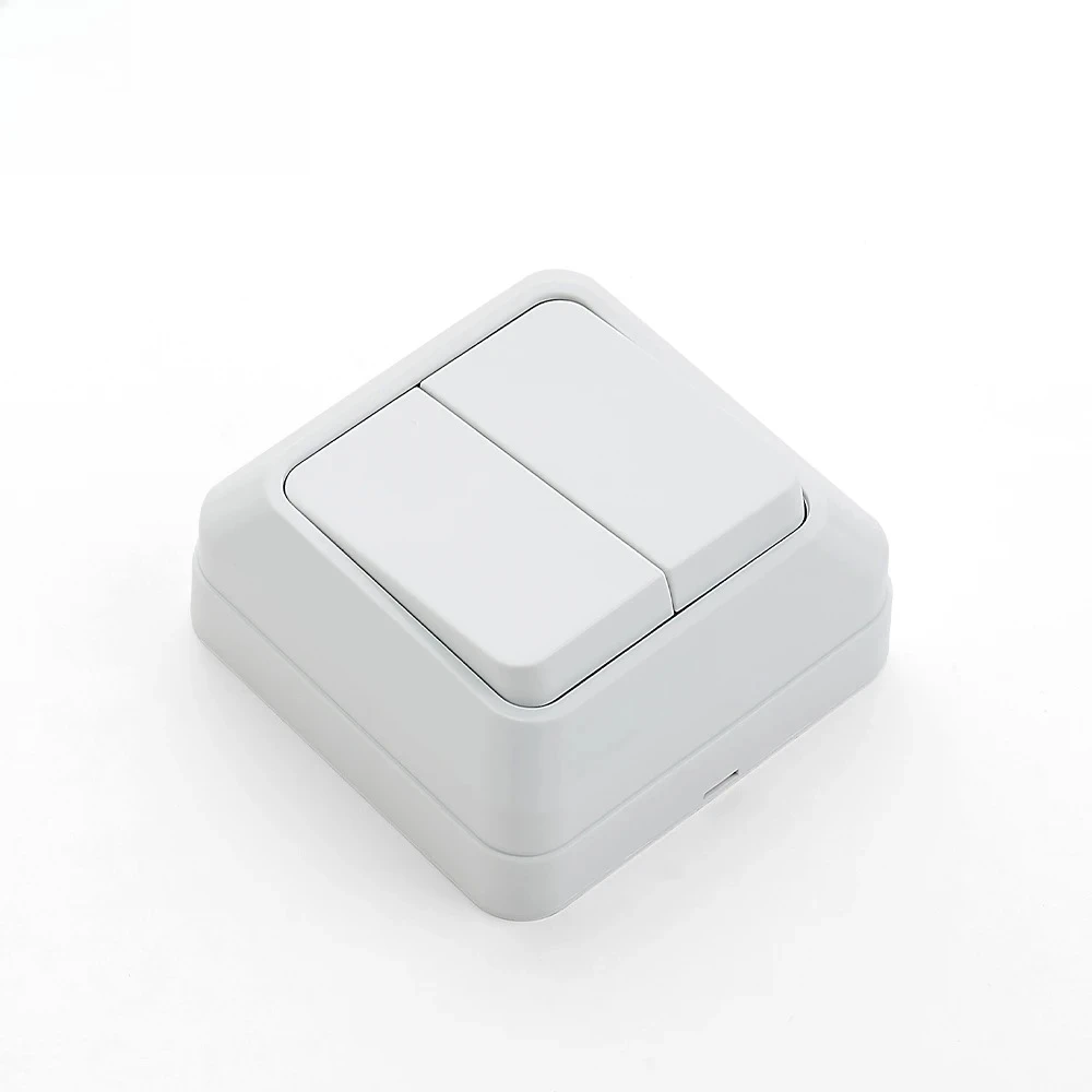 White EU Standard Rocker Switch On/Off Wall Surface 2 Gang 1 Way Button Light Switch Spray Plastic Flame Retardant Classic Way