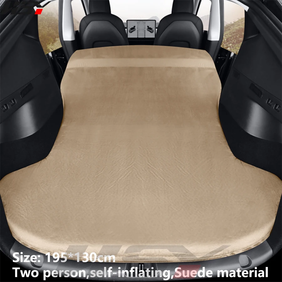 Tesla Model Y/3 Car Self-Inflating Air Mattress Outdoor Camping Inflatable Car-Mounted Suede Fabric Car Trunk Travel Bed