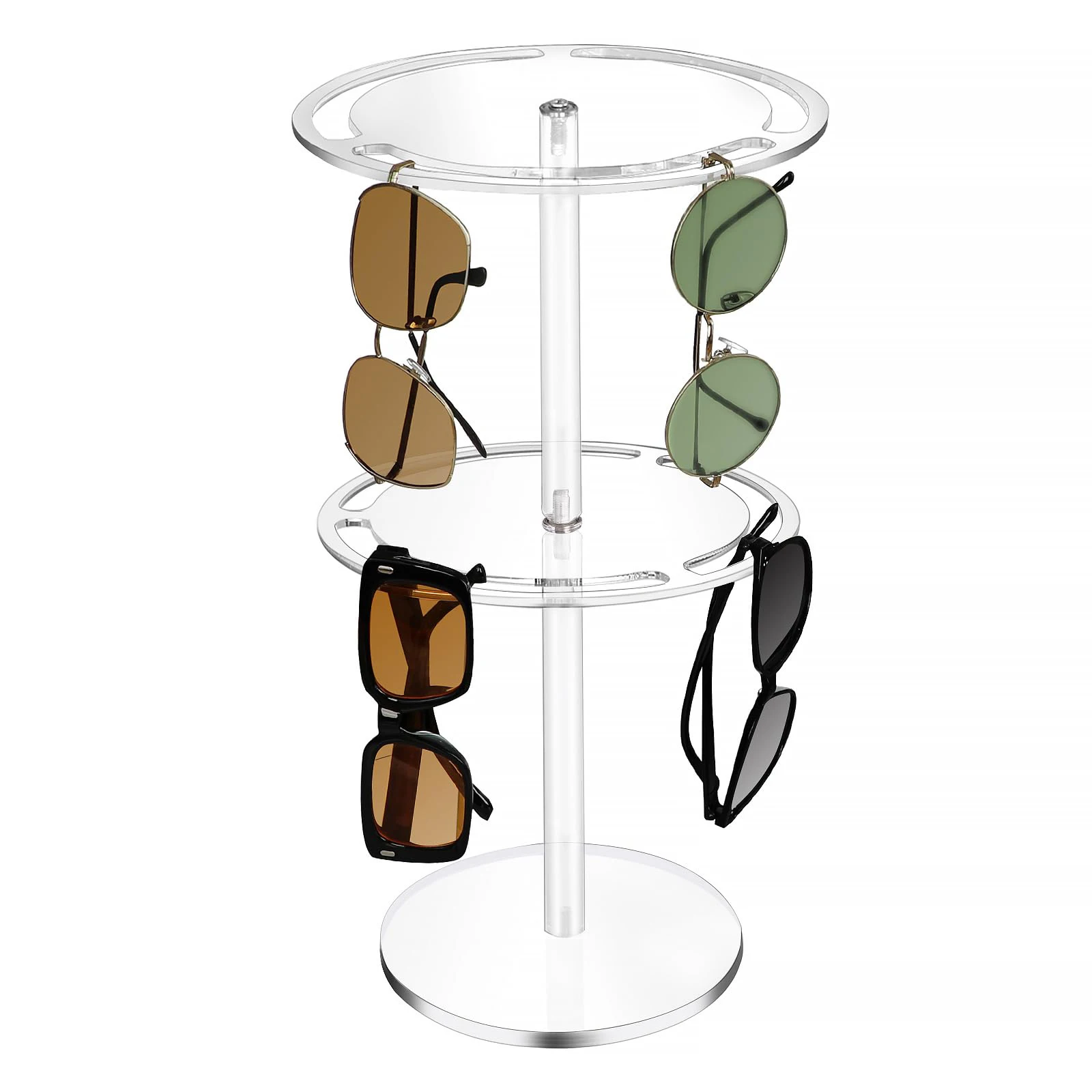 Acrylic 360°Rotatable Sunglasses Rack, Double Layer Sunglasses Holder Stand, Eyeglasses Organizers Display Stand for Tabletop