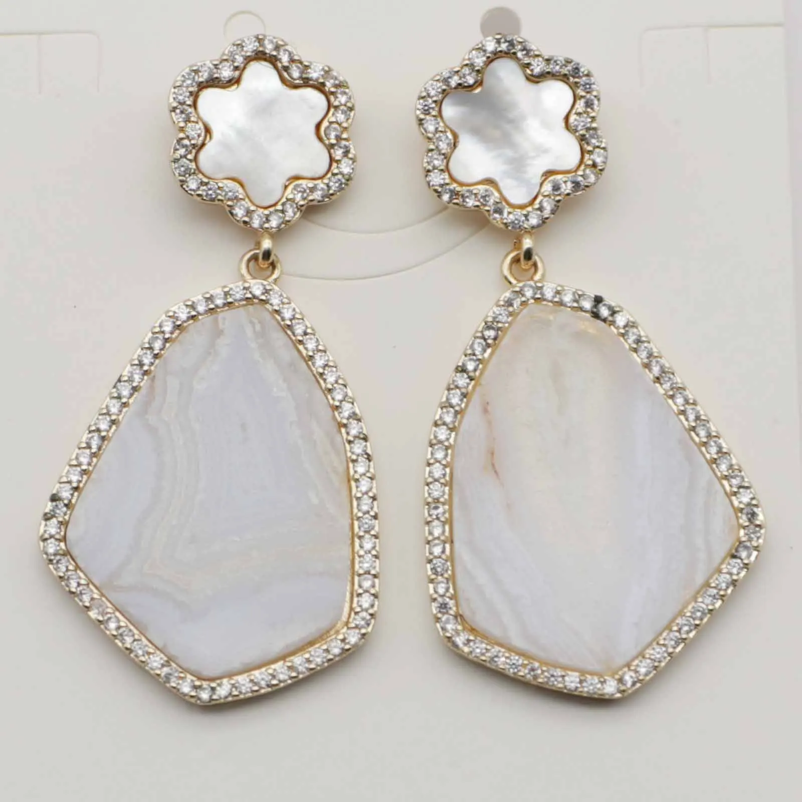 Gains Fashion Gemstone Slab Droped Earring Gold Plating Jewelry Girl Friend  Mother Day Gift Free Shipping