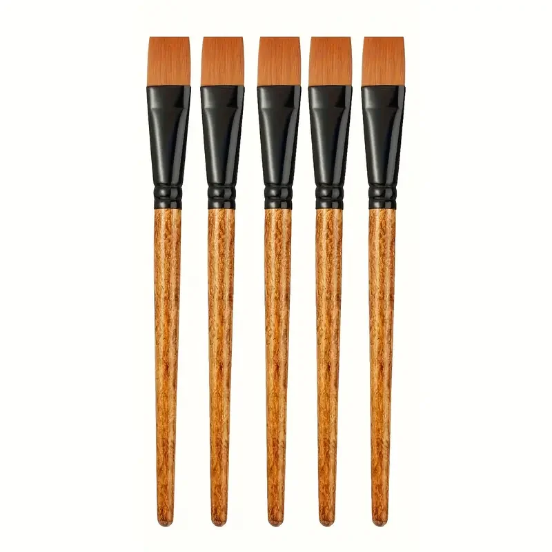 5/10pcs Premium Flat Paint Brush Set - Versatile Synthetic Nylon Brushes for Watercolor, Acrylic, Oil Painting & Body Art 2