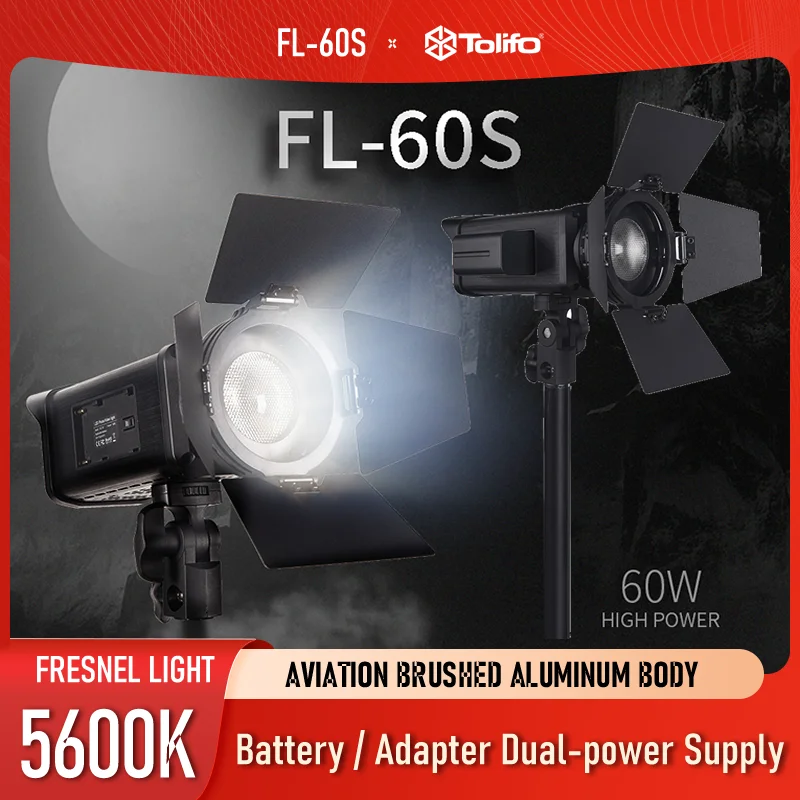 Tolifo 60W Daylight 5600K LED Fresnel Light Studio Video Lamp
