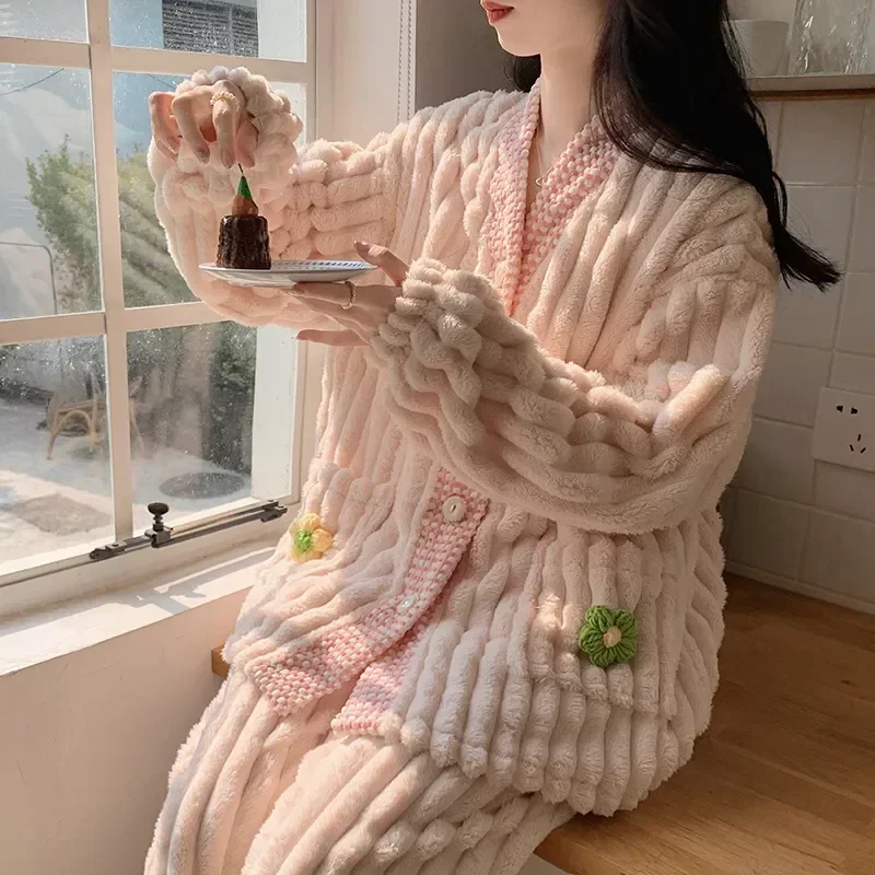 

Pijama Suit Pajama Fleece Women Flannel Cute Sleepwear Pajamas Thick Female Ladies Sweet Warm Winter Set Homewear Pyjama Velvet