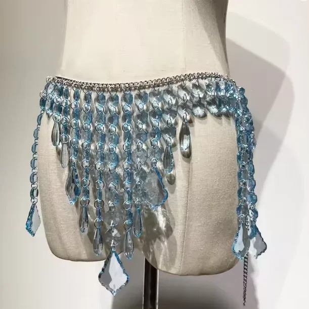 Blue Beaded Bikini Rave Body Party Bridal Wedding Accessories Fringe Chain Mermaid Bra Top Beachwear Lingerie Harness Bralette