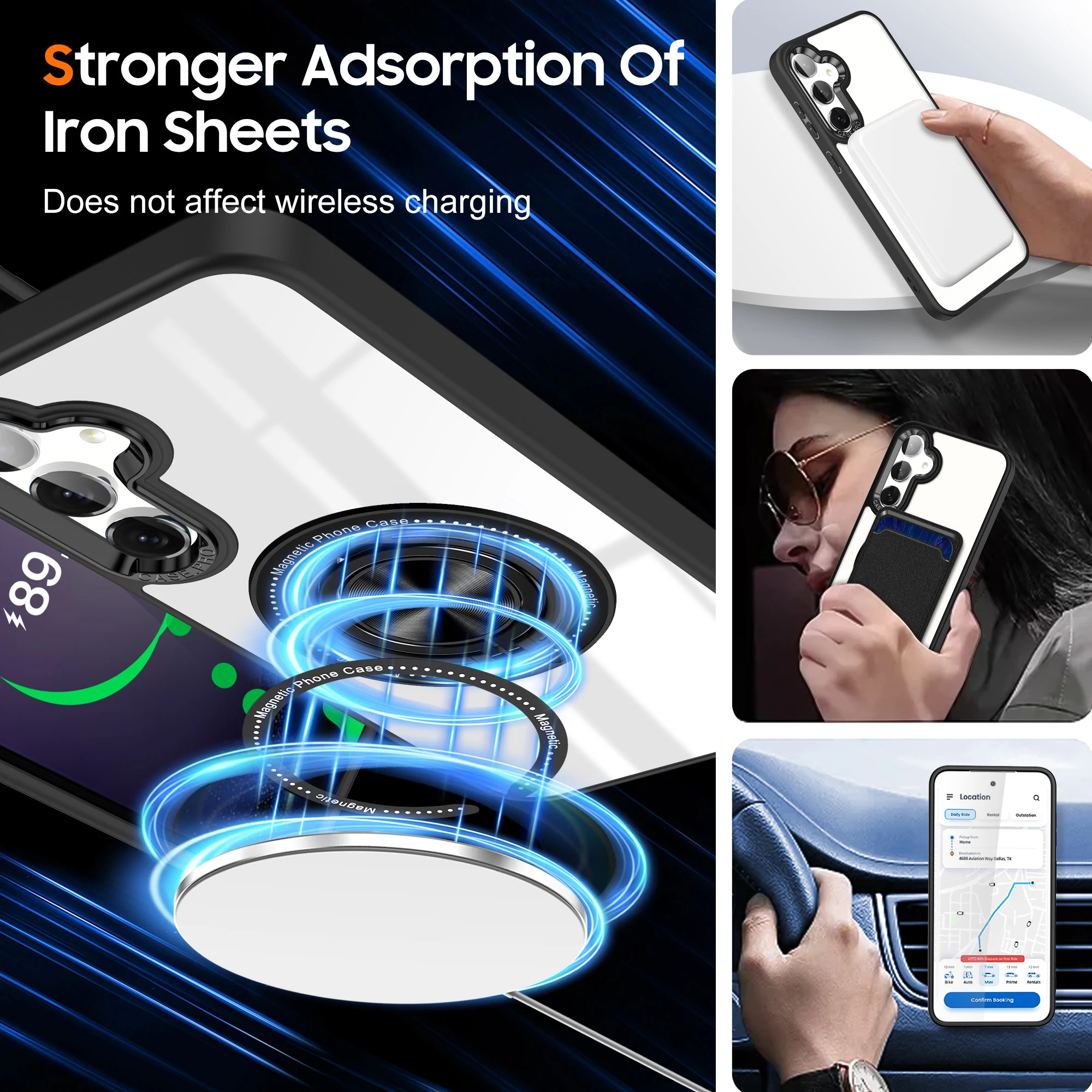 Clear Metal Ring Holder MagSafe Charging Phone Case with Shockproof Hard Cover and Metal Camera Frame