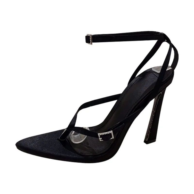 2023 Summer Pointed Toe Clip Toe Straight Button Strap Thin Heel High Heels for Foreign Trade Fashion Sexy Sandals for Women