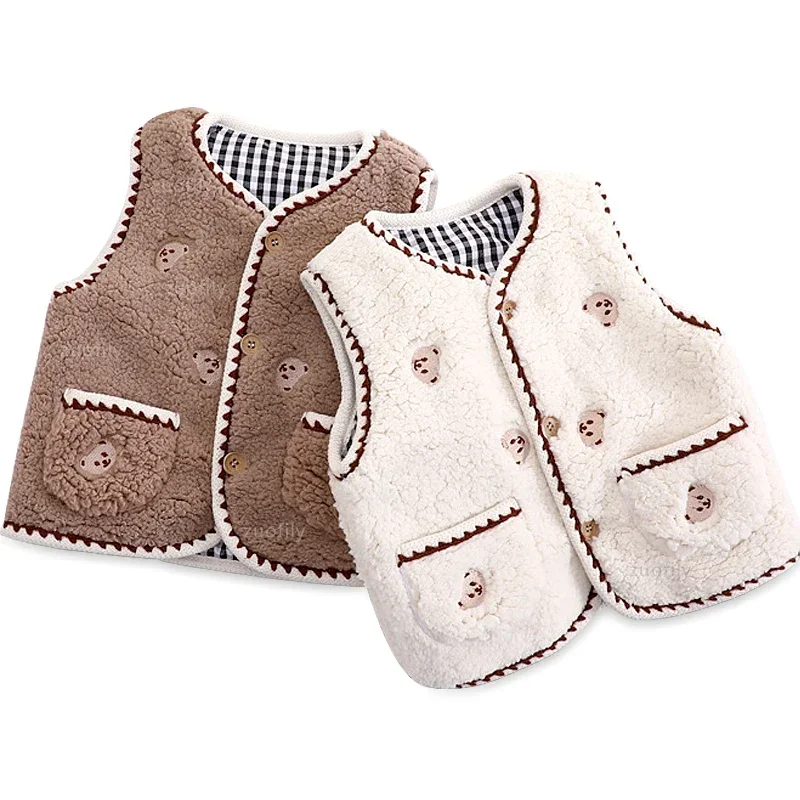 Autumn Winter Baby Cashmere Vest Girls Sleeveless Embroidery Coat Boys Windproof Cardigan Infant Wool Vest Newborn Warm Clothes