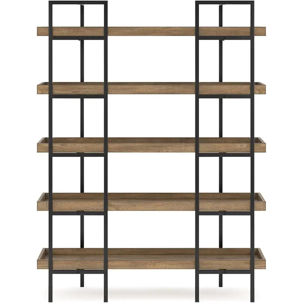 Modern Office Bookcase Mixed-Material Design 5 Shelves Urban Chic Storage Home Study Room Versatile Display Furniture 6