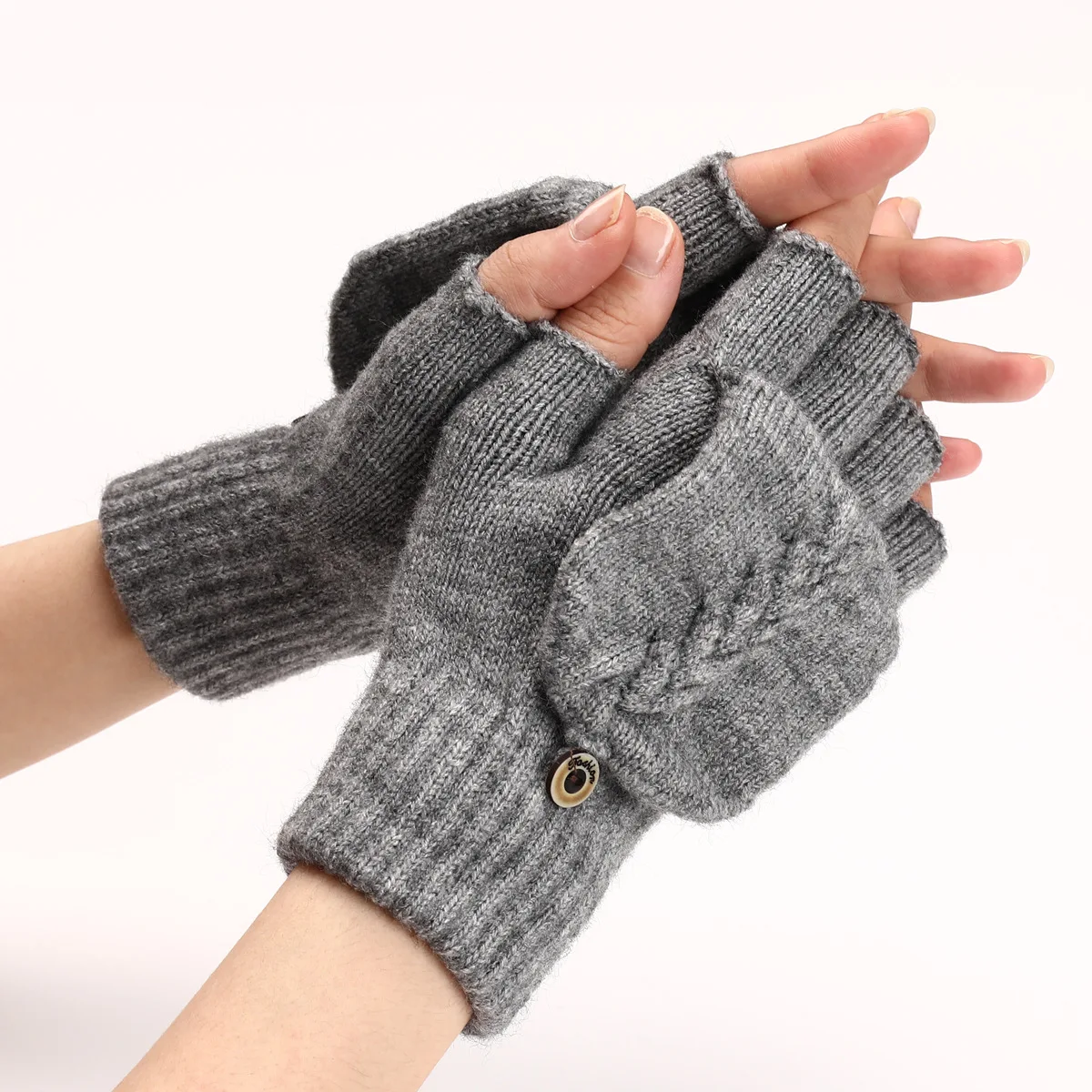 1 Paire De Mitaines Épaisses En Polaire Doublée, Gants Tricotés D