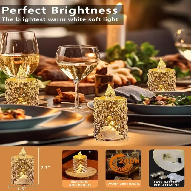 3 pièces/ensemble cristal sans flamme bougie sans feu Led électronique bougie sans flamme électronique Transparent cristal bougie lumière 2