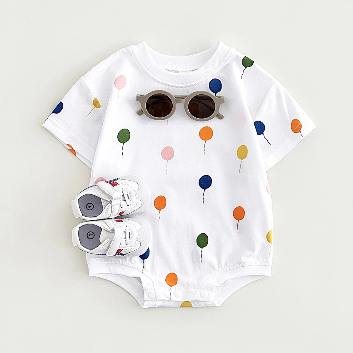 Newborn Jumpsuit Summer Baby Girls Romper Balloon Print Short Sleeved Cotton Infant Bodysuit Boys Child Clothing 0-18M 3