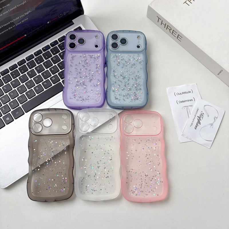 Ultra Slim Bling Star Glitter Wave Border Candy Color Shockproof Case