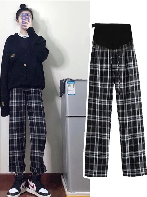 임산부 바지 가을 봄 겨울 롱 팬츠 와이드 레그 스트레이트 핏 야외복 코튼 청바지