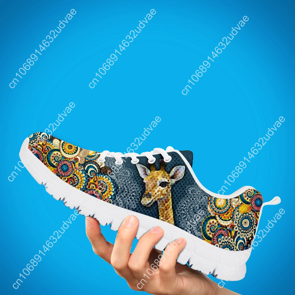 Bohemian Style Lace-up Shoes Cartoon Giraffe Print White Platform Sneakers Comfortable And Breathable Summer Shoes