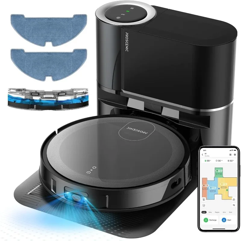 Proscenic X1 Robot Vacuum and Mop with Self Emptying for 45 Days, Ultrasonic Wiping System, 3000 Pa Suction, LED Screen