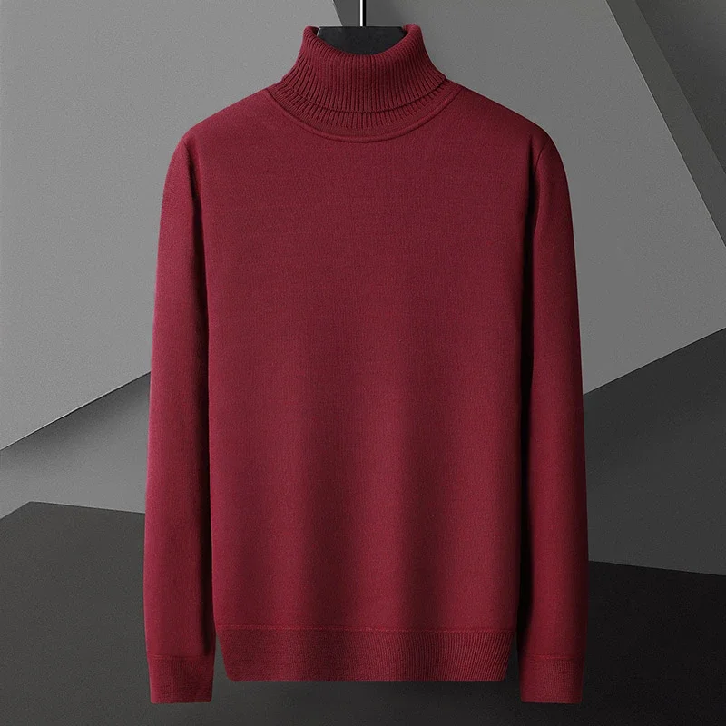 Men's Casual Slim Fit Basic Tops Long Sleeve Knitted Streetwear Lightweight Turtleneck Pullover Sweater Solid Color Sweater Men 3