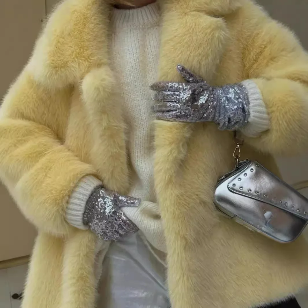 Autumn Winter Thick Warm Faux Fur Coat Medium Length Fox Fur Coat Casual High Quality Fluffy Jacket Abrigos De Peluche De Mujer 4