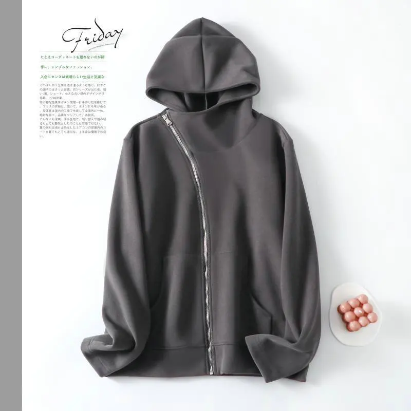 Fdfklak Autumn New Women Jacket Loose Slim Hooded Sweater Simple Fashionable College Style Pocket Coat Casual Veste Femme 75KG