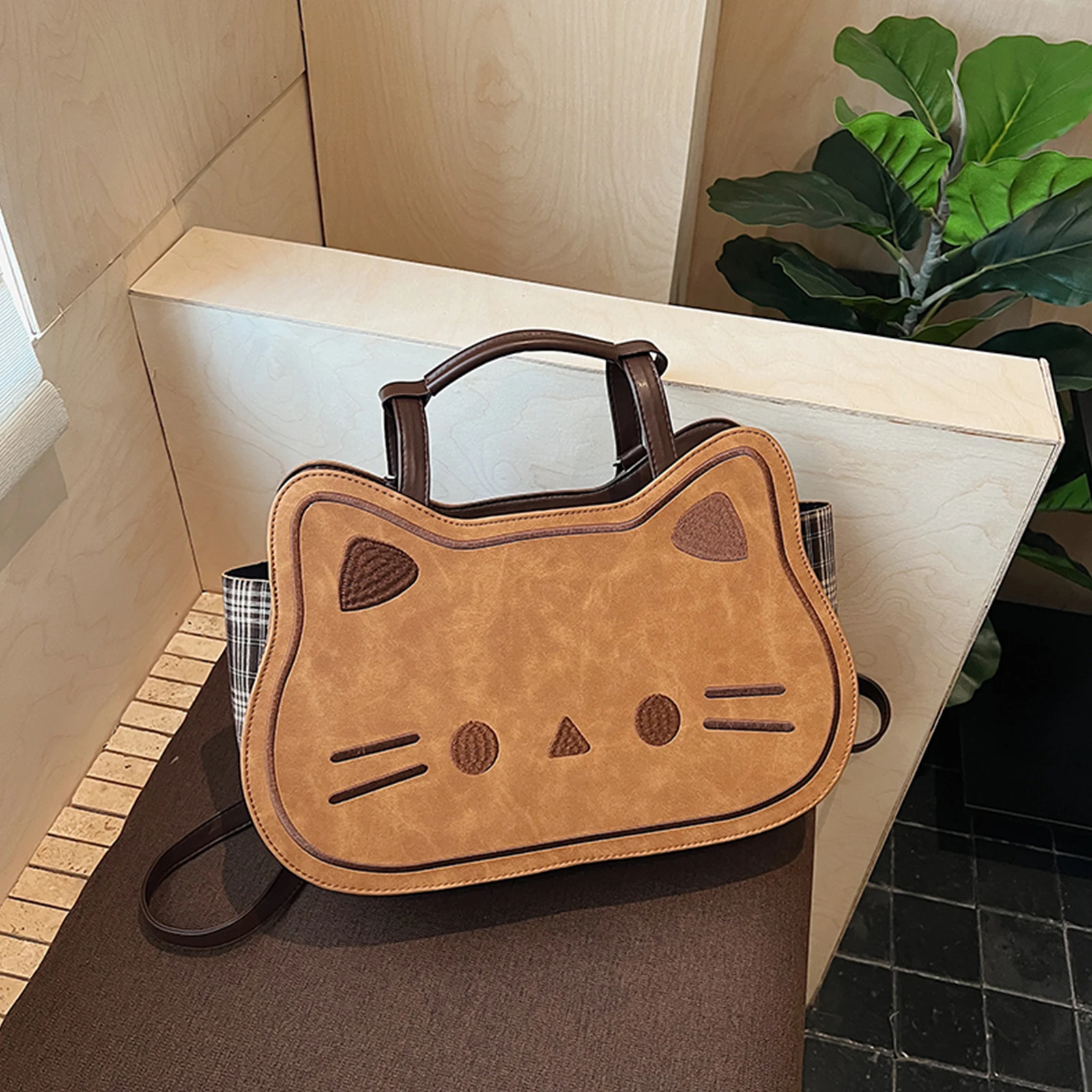 PU Leather Shoulder Bag Fashion Underarm Bag Cute Kitten Backpack for Women Work Shopping Travel