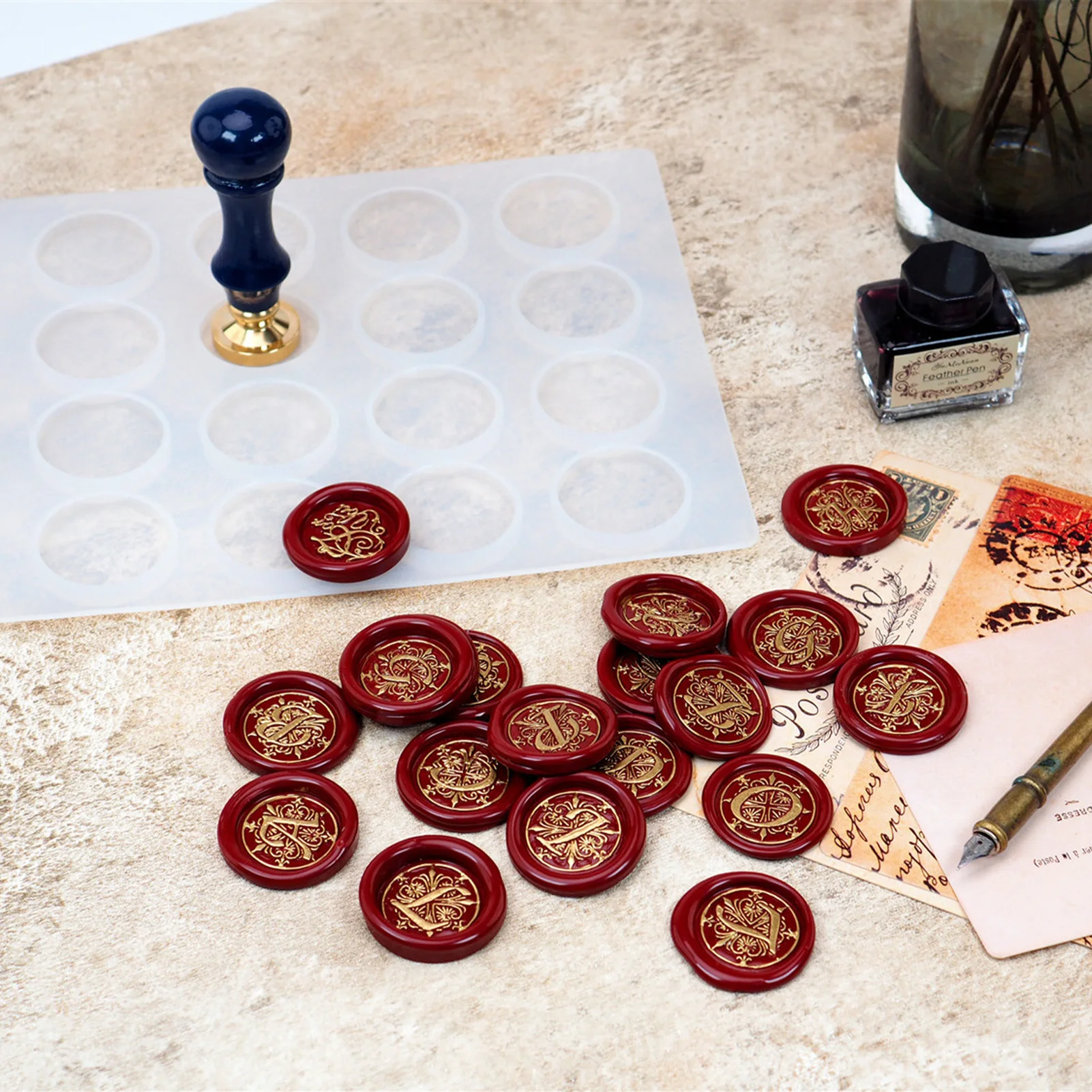 Silicone Mat For Wax Seal Stamp Wax Seal Silicone Pad Easy To Clean 16-Cavity Sealing Mold For DIY Craft Adhesive Sealing