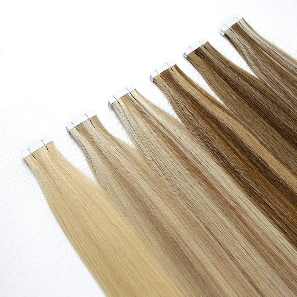 Highlight Tape In Hair Extensions Human Hair 8/613 Blonde Straight Tape In Human Hair Extensions Skin Weft Adhesives Glue Virgin
