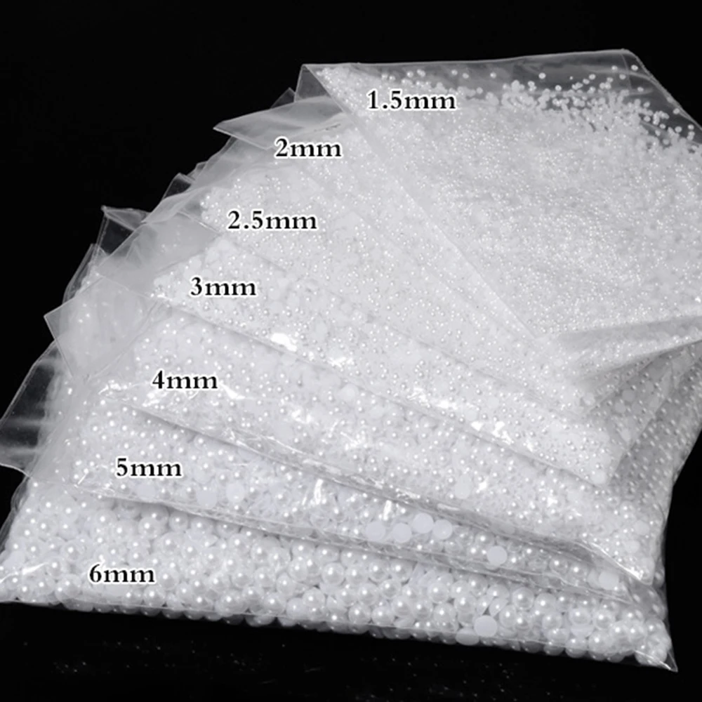 120-1200Pcs 발렌타인 데이 화이트 하프 라운드 진주 네일 아트 2-7mm 캐비어 화이트 진주 구슬 네일 매력 ABS 수지 진주 네일 부품