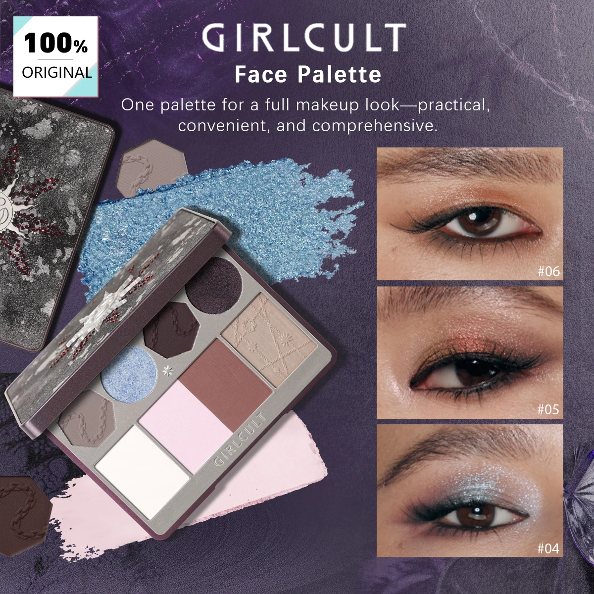 Girlcult Face Palette(04-06),Multi-Purpose,Fine Powder Texture,Smooth & Minimal Fallout,3D Sculpting Effect,Wear Alone or Layer